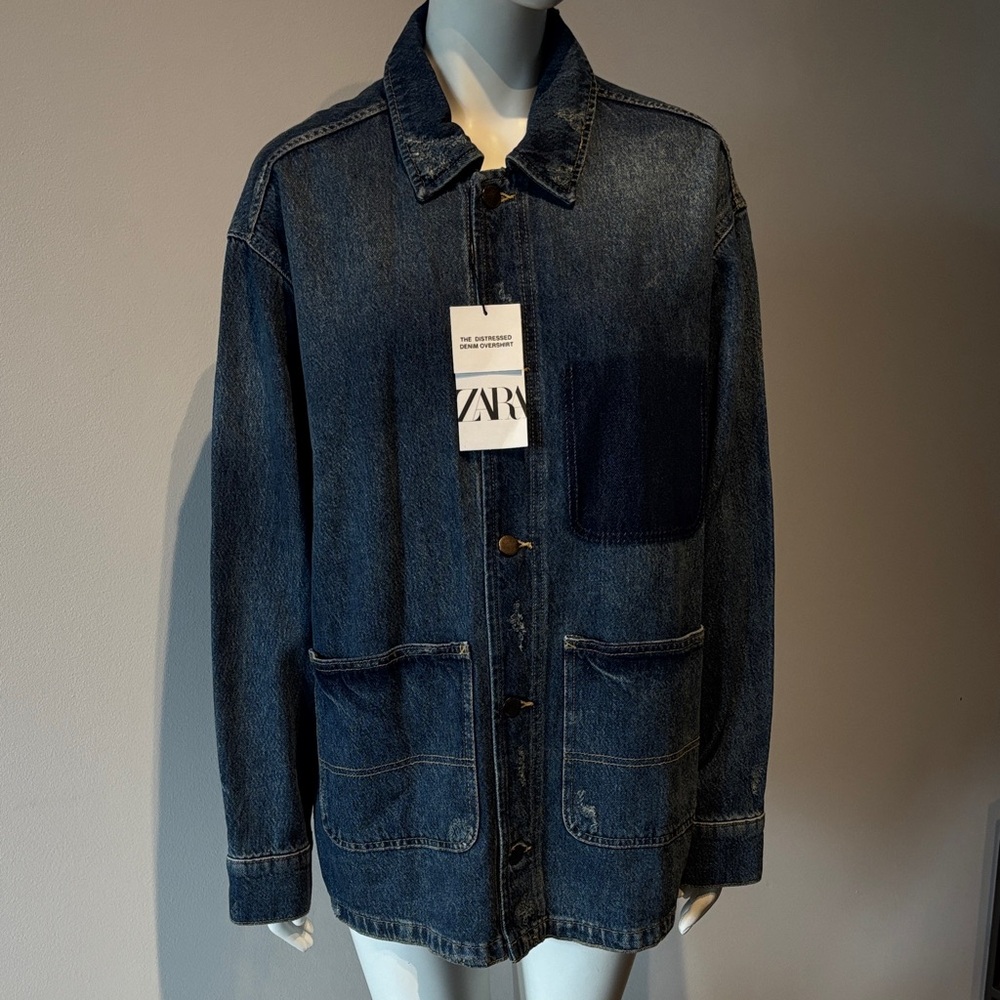 Zara Dark Blue Denim Shirt Jacket